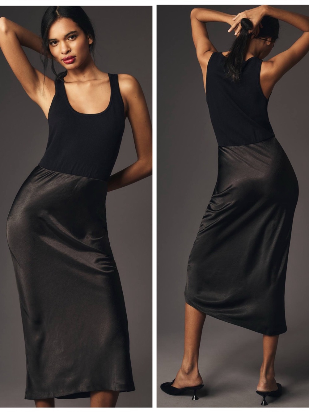 NWT Mare Mare x Anthropologie Knit Slip Twofer Tank Dress in Black